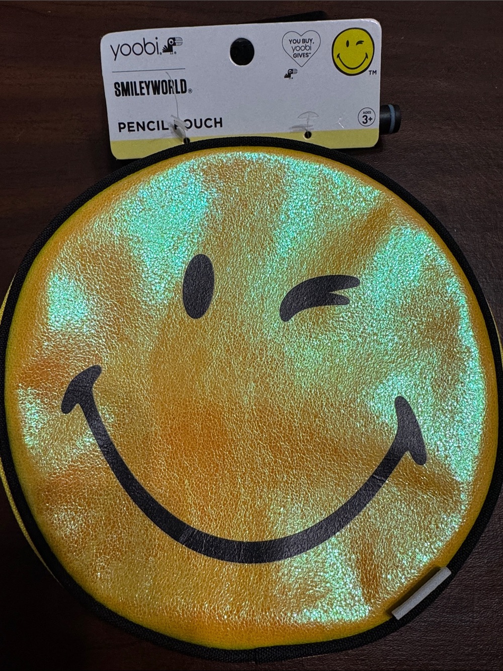 Yoobi Iridescent Gold Winking Smiley Pencil Pouch